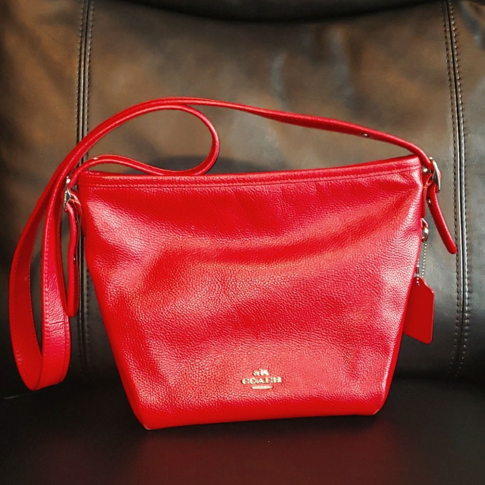 COACH Pebble Leather red crossbody purse